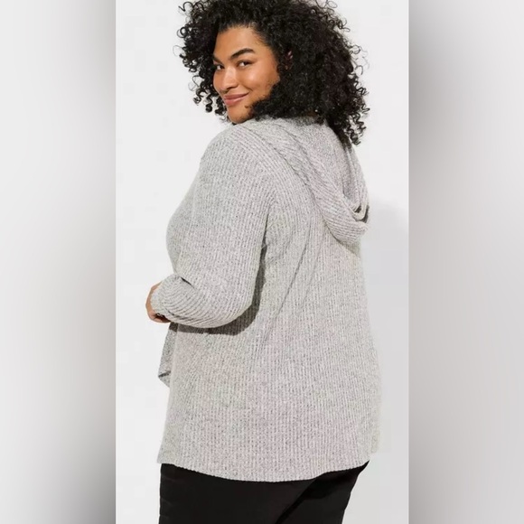 Torrid Super Soft Waffle Drape Front Hooded Grey Cardigan Size 1 - Picture 2 of 5